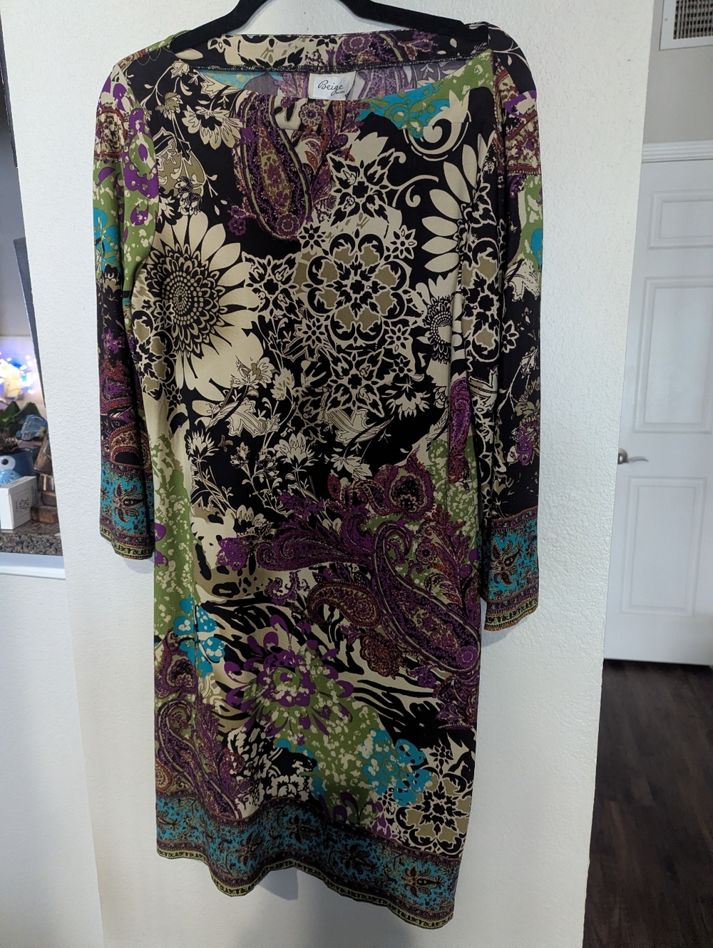 Beige by eci Beige Floral Paisley Midi Dress with Purple & Teal Accents